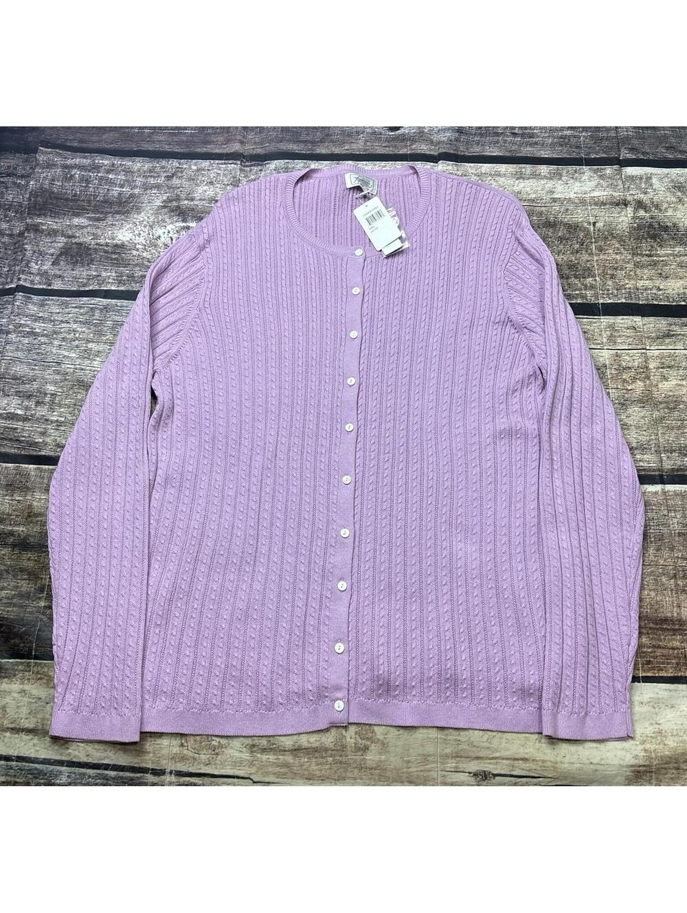Foxcroft Cardigan Sweater Womens Large Cable Knit Supima